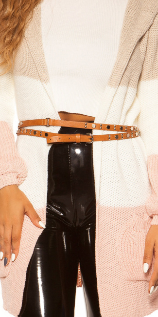 Trendy leatherette waist belt Beige